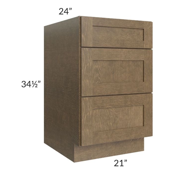RTA Royal Bronze Shaker 21" 3-Drawer Base Cabinet with 2 Finished Sides