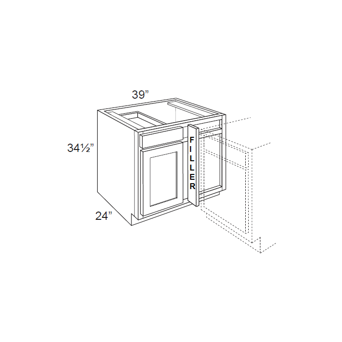 RTA Southport White Shaker 45" Blind Base Cabinet with 1 Decorative End Panel