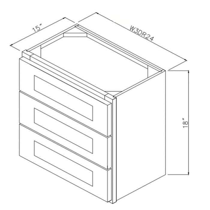 RTA Stone Grey 18" x 24" 3-Drawer Wall Cabinet