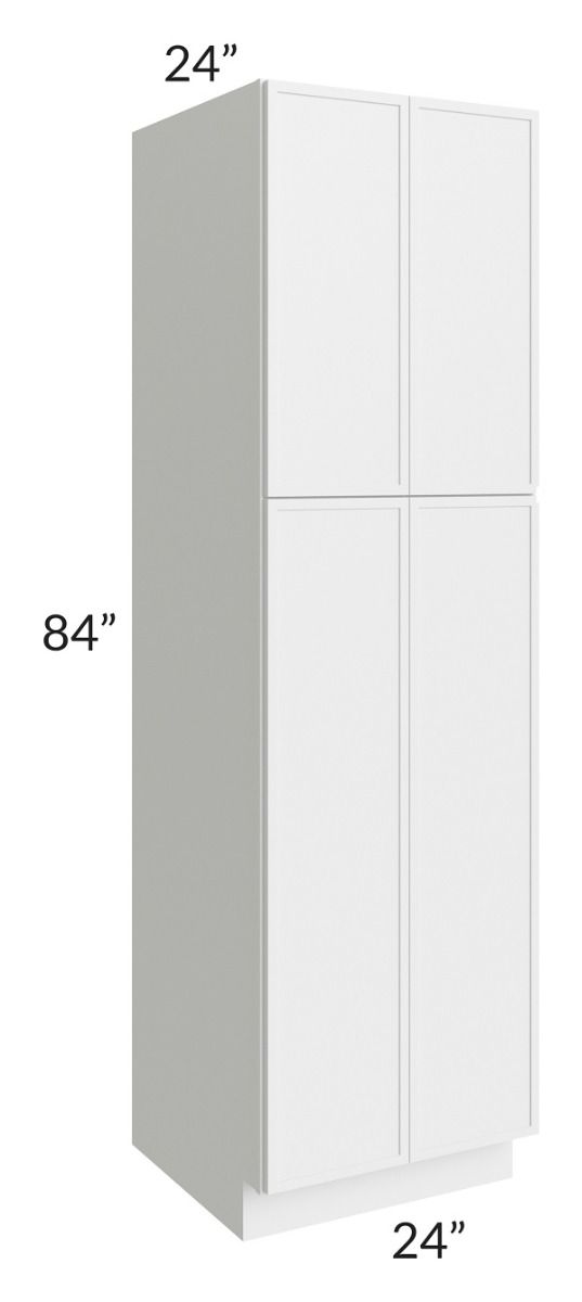 RTA Township White 24" x 84" Wall Pantry Cabinet with 2 Decorative End Panels and 3 Roll Out Trays