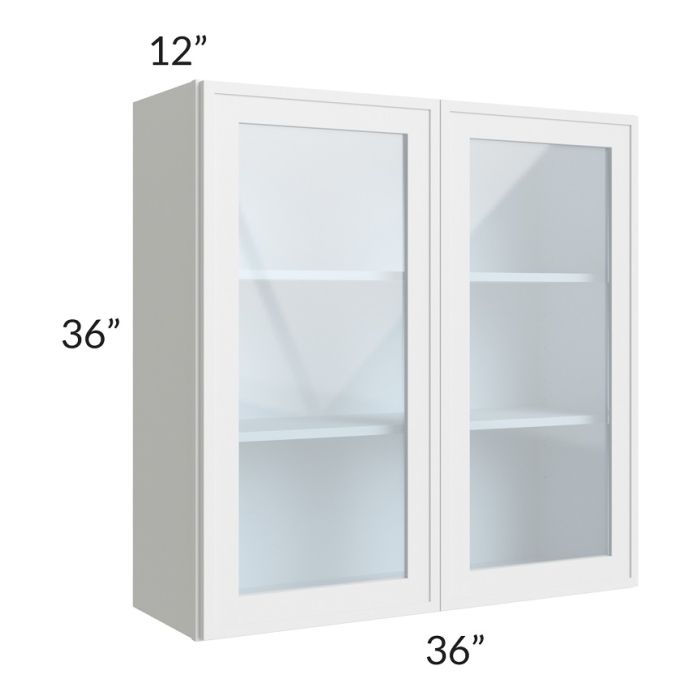 RTA Township White 36" x 36" Wall Glass Door Cabinet with 2 Decorative END Panels