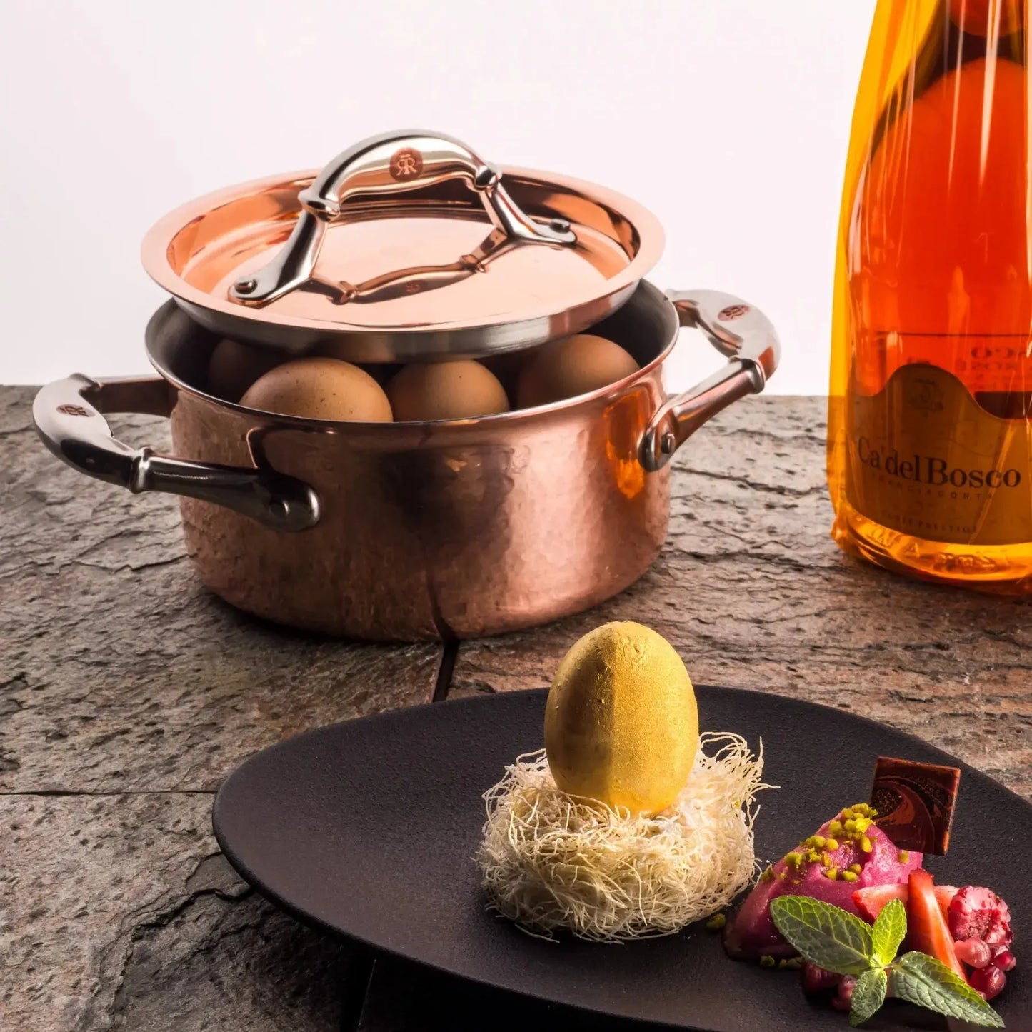 Ruffoni Symphoria Cupra 6" 2-Quart Hammered Copper Saucepot With Copper-Clad Lid and Riveted Stainless Steel Handle Inlaid With Signature Copper Coin