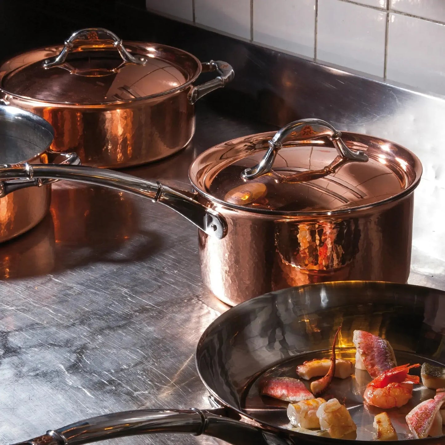 Ruffoni Symphoria Cupra 8" 4-Quart Hammered Copper Saucepan With Copper-Clad Lid and Riveted Stainless Steel Handle Inlaid With Signature Copper Coin