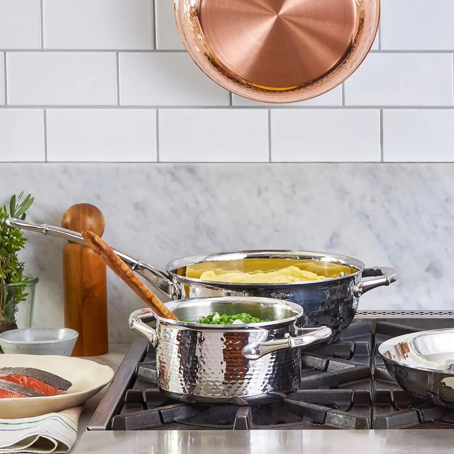 Ruffoni Symphoria Prima 6" 2-Quart Hammered Clad Stainless Steel Saucepot With Riveted Stainless Steel Lid and Handle Inlaid With Signature Copper Coin