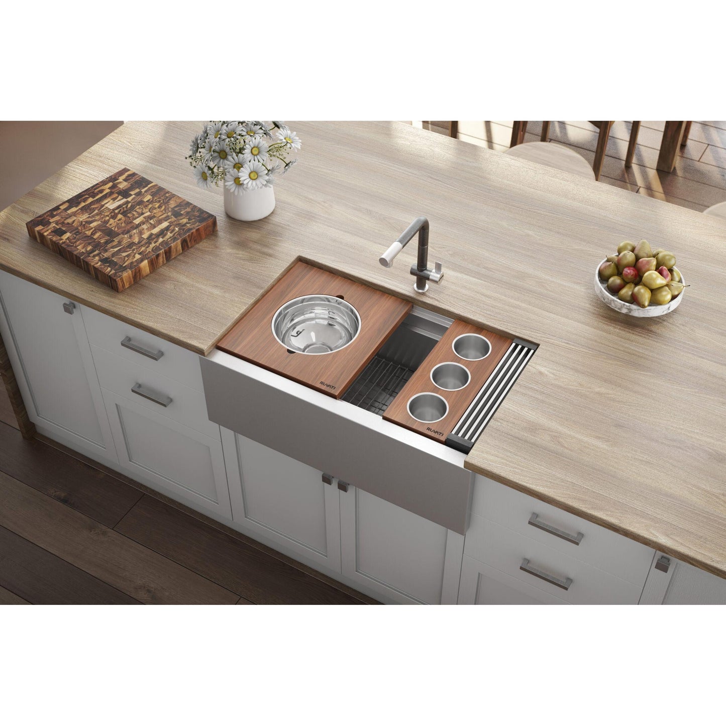 Ruvati 34" Dual-Tier Ledge Apron-Front Stainless Steel Kitchen Sink