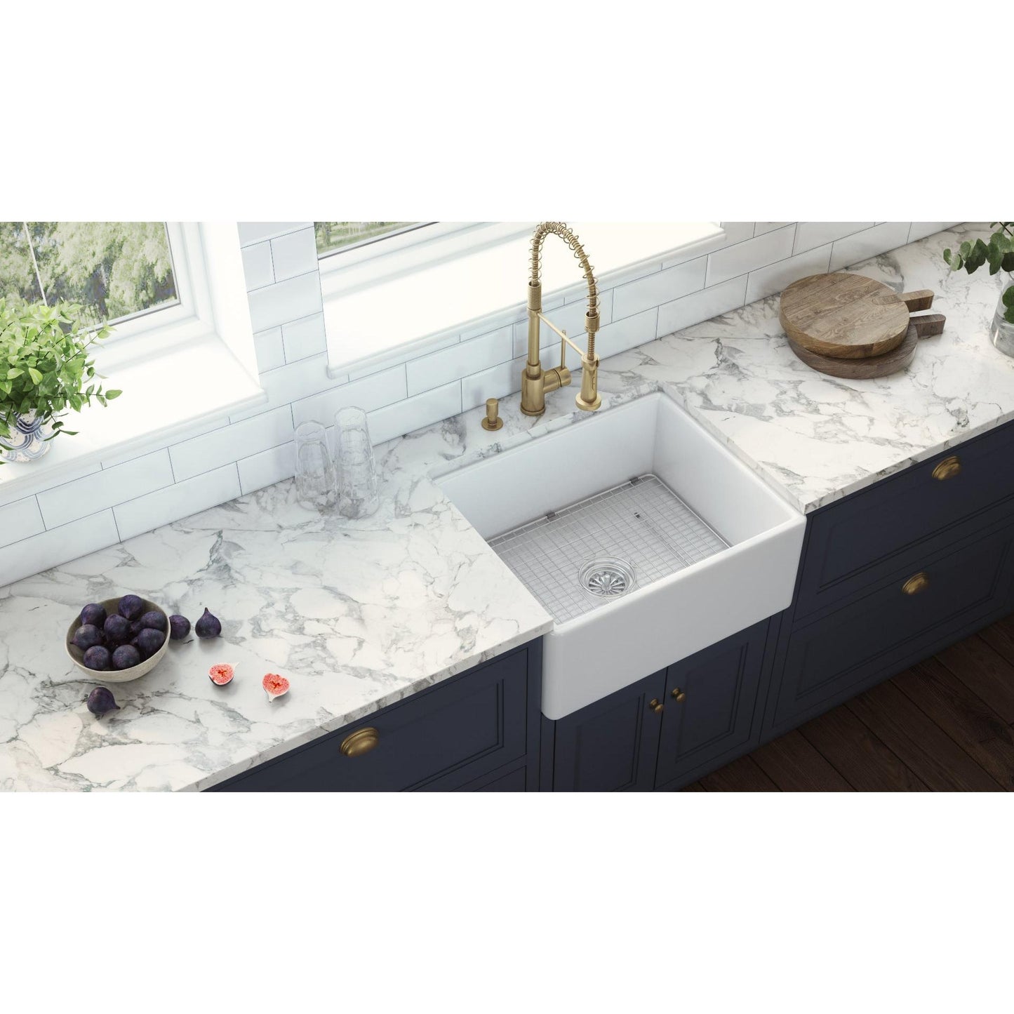 Ruvati Fiamma 23" x 18" White Single Bowl Fireclay Farmhouse Laundry Utility Kitchen Sink
