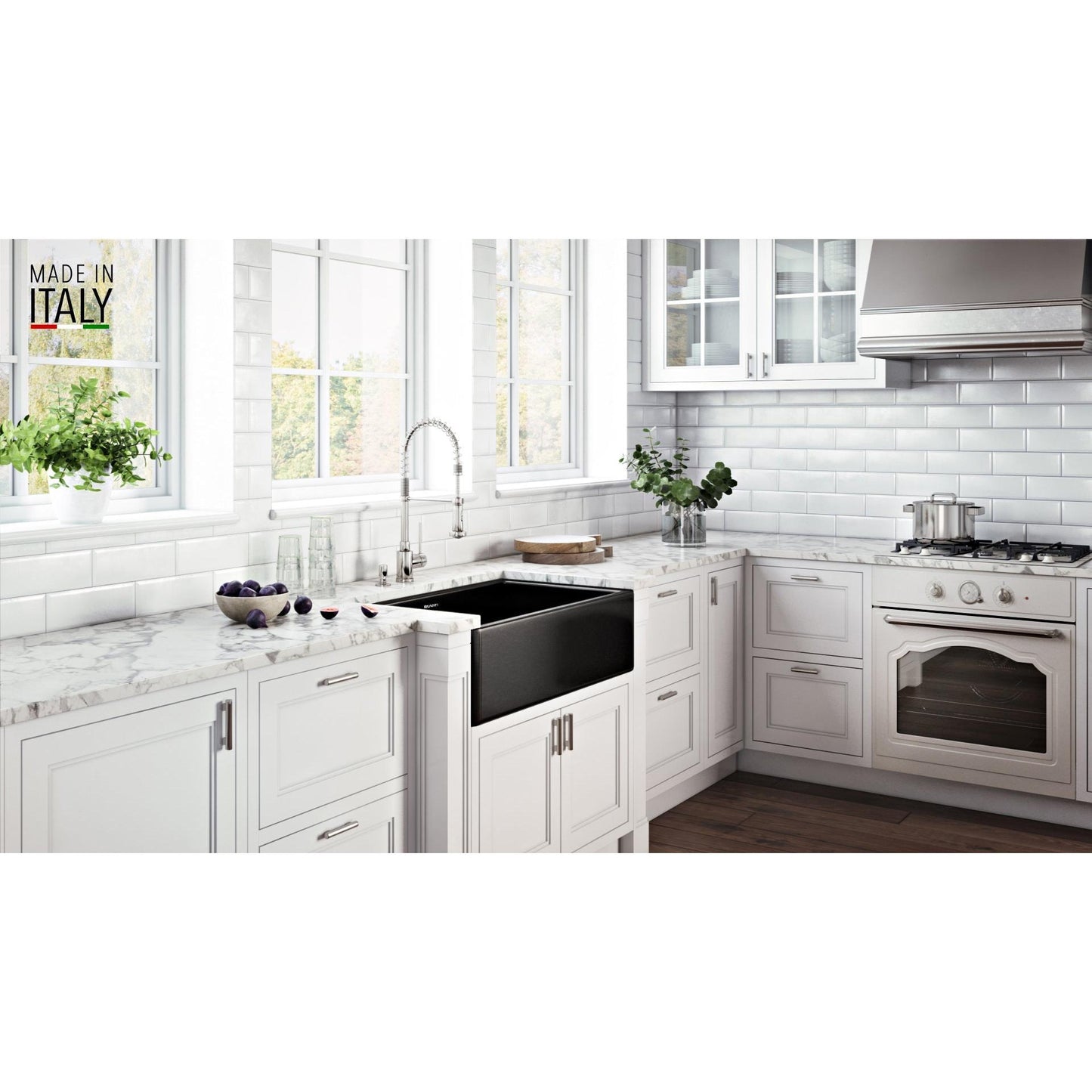 Ruvati Fiamma 30" x 20" Glossy Black Single Bowl Fireclay Reversible Farmhouse Apron-Front Kitchen Sink