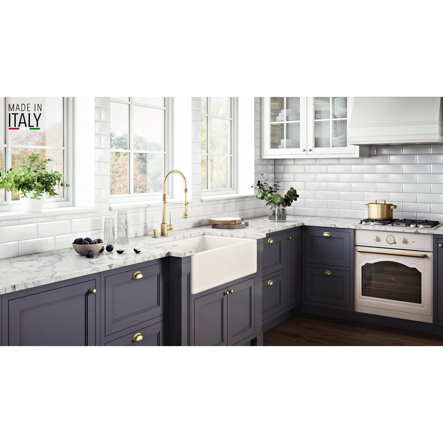Ruvati Fiamma 33" x 20" Biscuit Single Bowl Fireclay Reversible Farmhouse Apron-Front Kitchen Sink