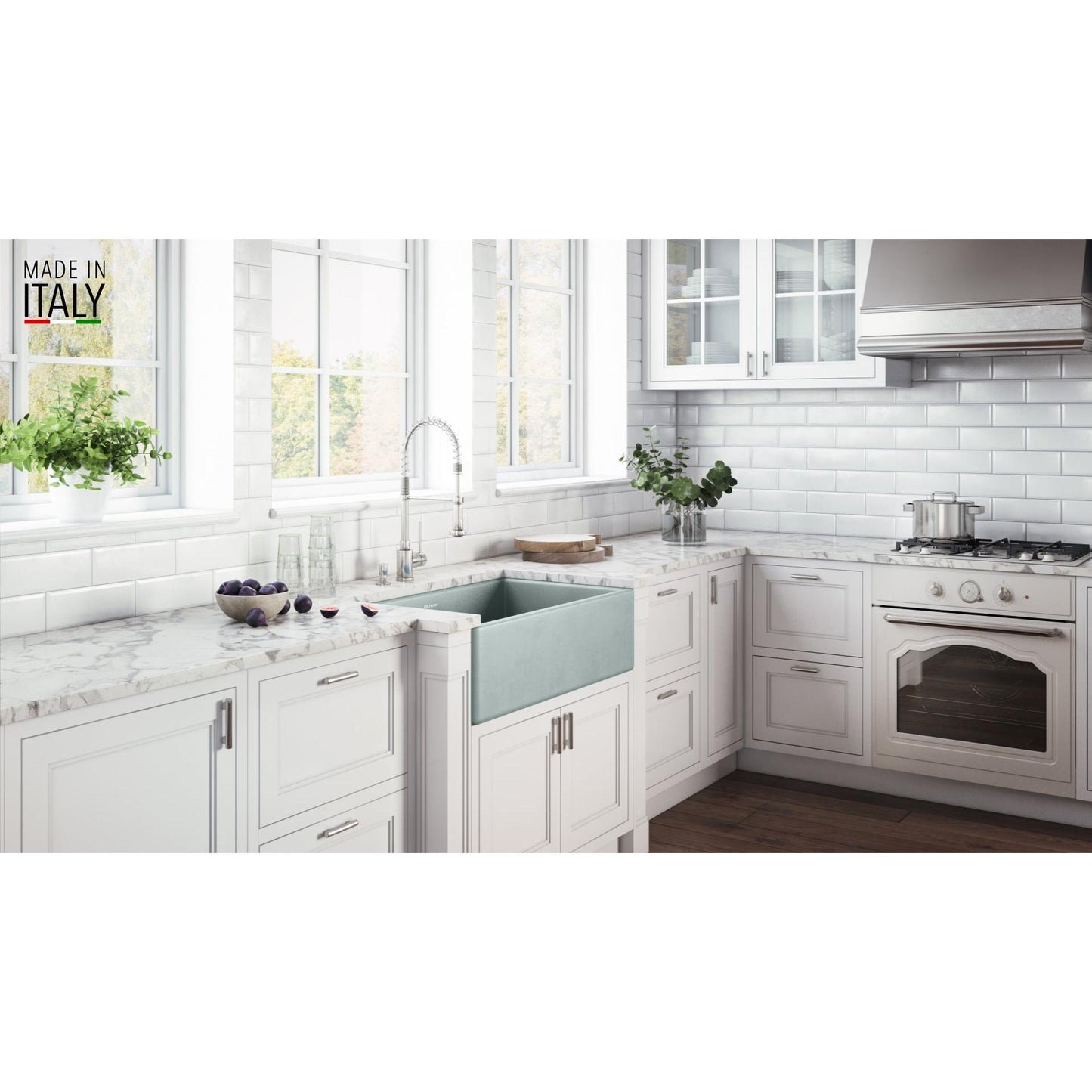 Ruvati Fiamma 33" x 20" Horizon Gray Single Bowl Fireclay Reversible Farmhouse Apron-Front Kitchen Sink