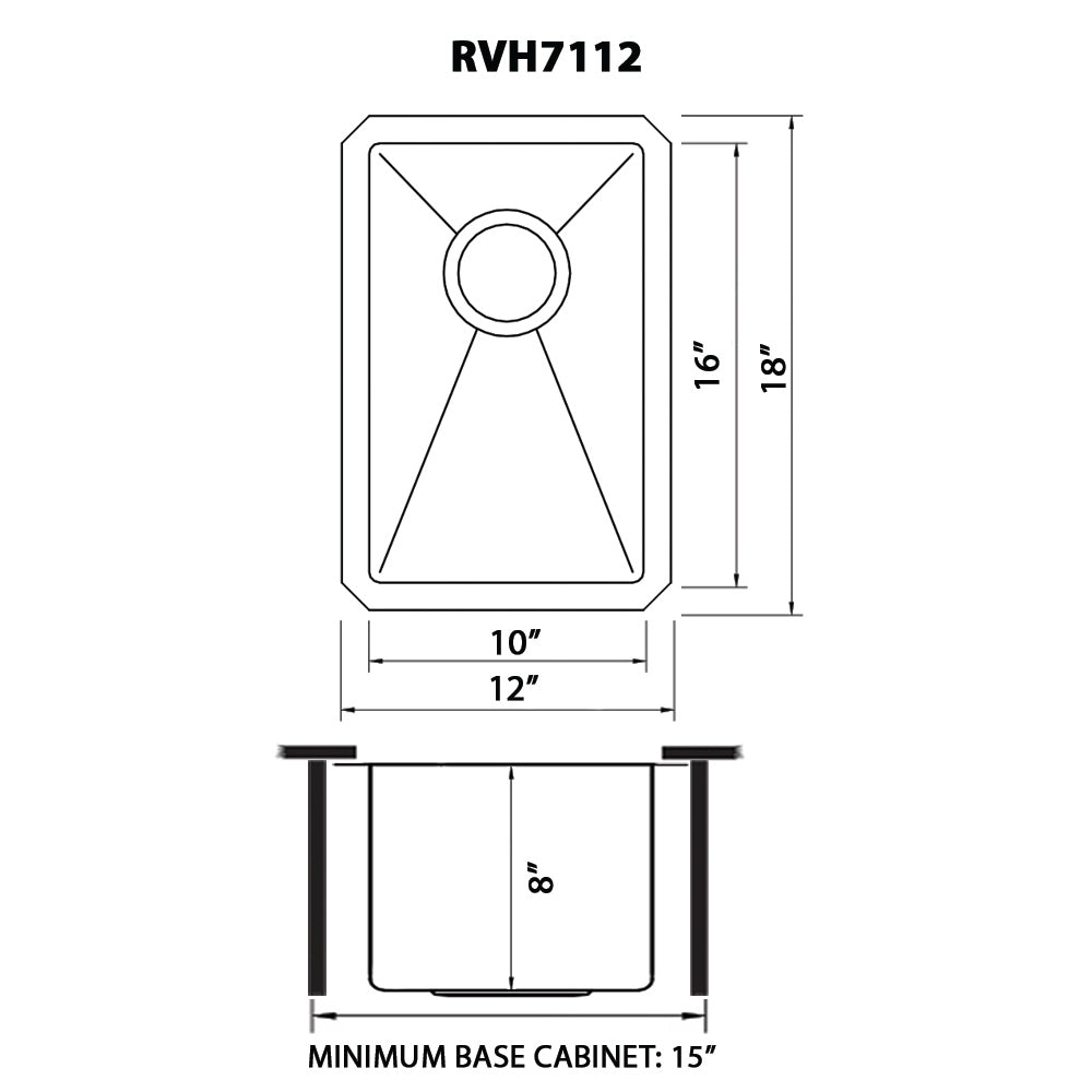 Ruvati Gravena 12” x 18" Undermount Stainless Steel Single Bowl Tight Radius Bar Prep Kitchen Sink With Basket Strainer, Bottom Rinse Grid and Drain Assembly