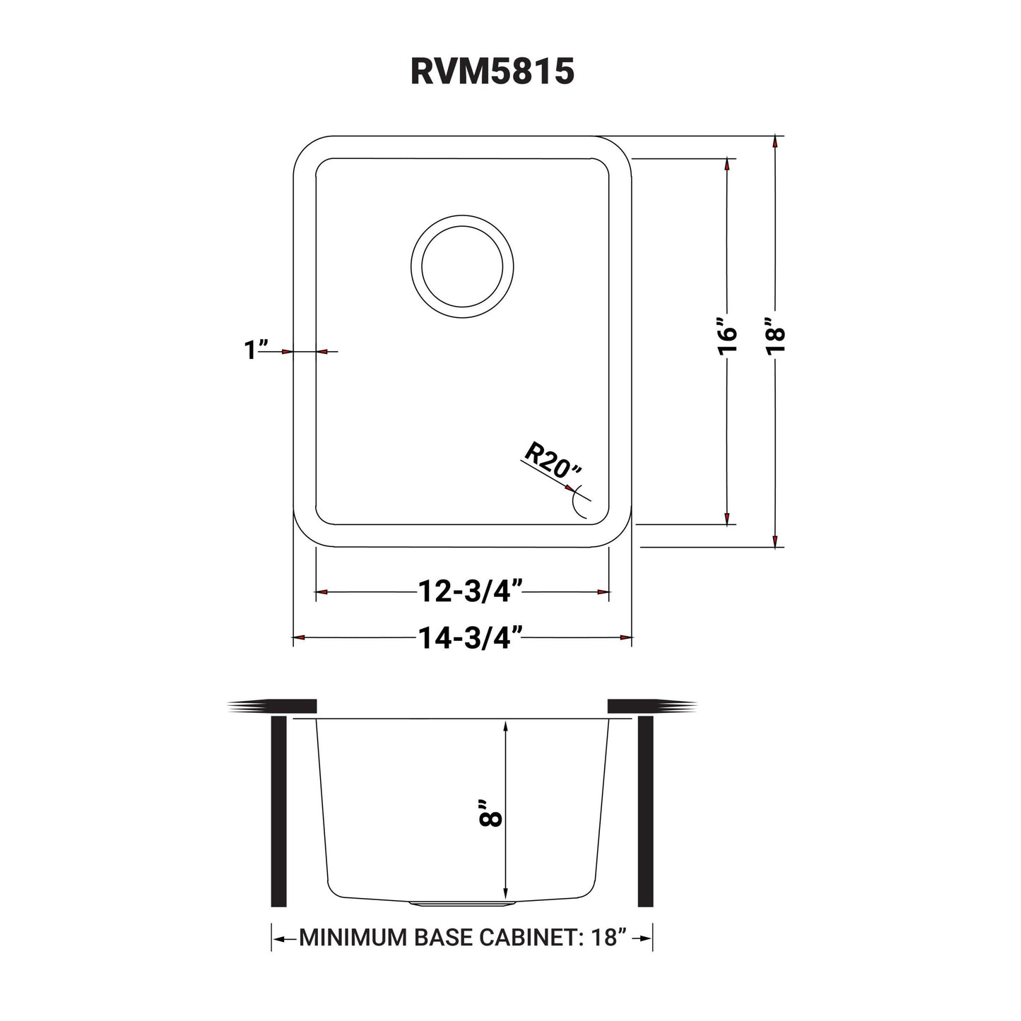 Ruvati Modena 15" x 18" Stainless Steel Single Bowl Undermount Bar Prep Kitchen Sink