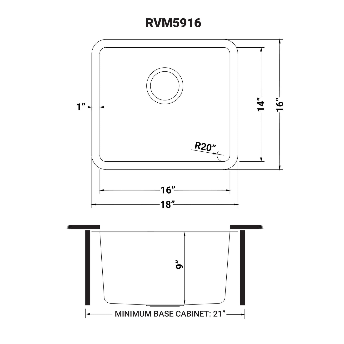 Ruvati Modena 18" x 16" Stainless Steel Single Bowl Undermount Bar Prep Kitchen Sink
