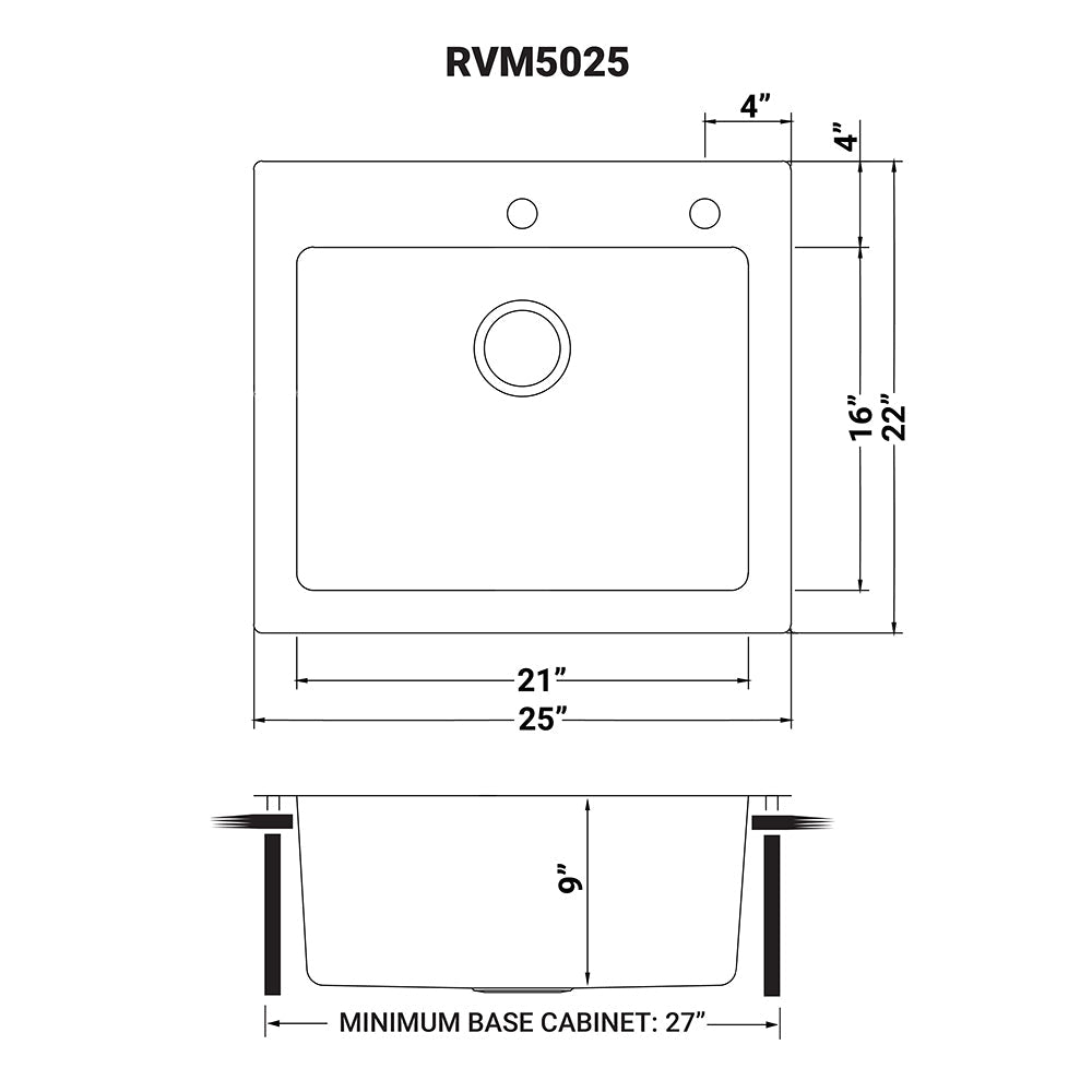 Ruvati Modena 25" x 22" Stainless Steel Single Bowl Drop-in Topmount Kitchen Sink