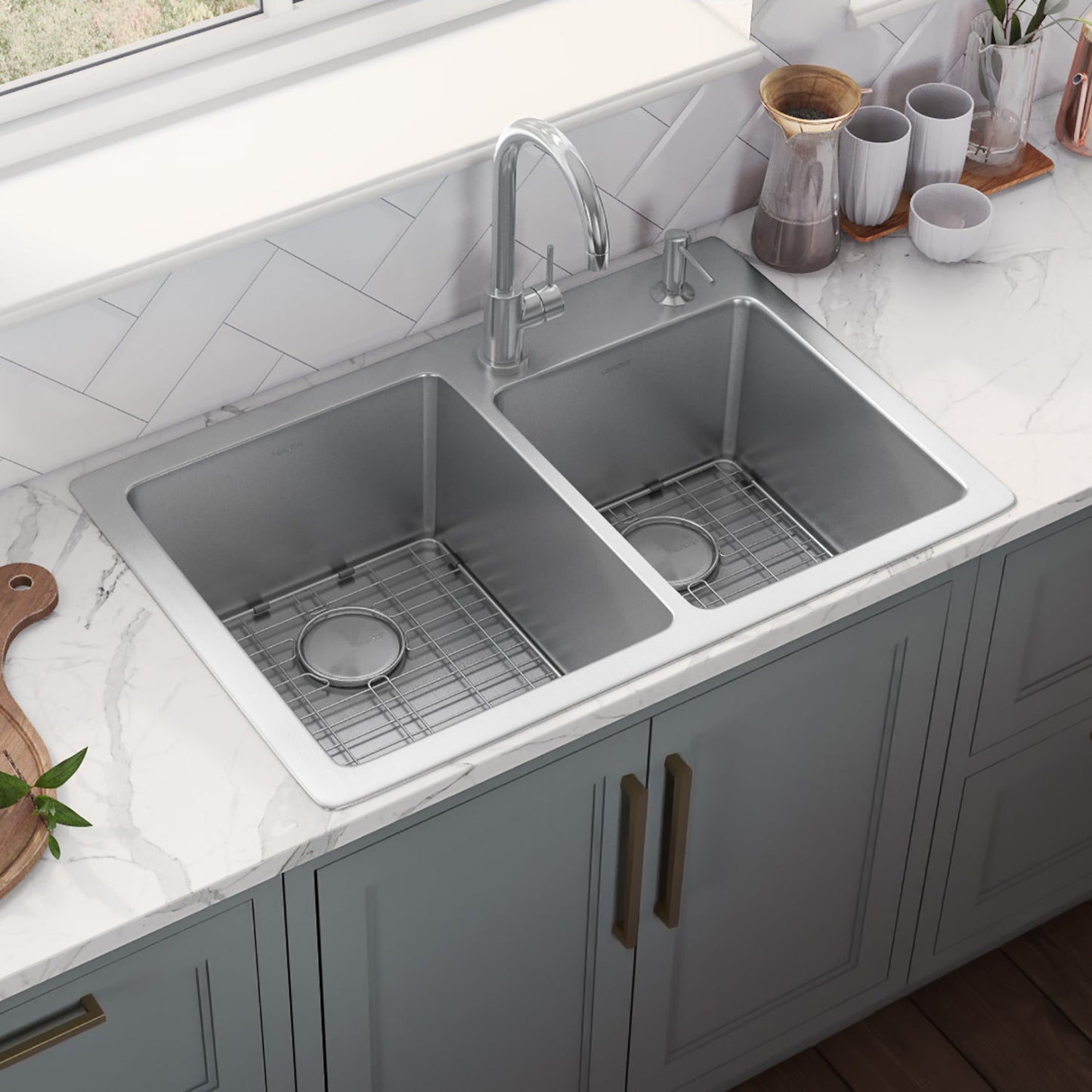 Ruvati Modena 33" x 22" Stainless Steel 60/50 Double Bowl Drop-in Topmount Kitchen Sink