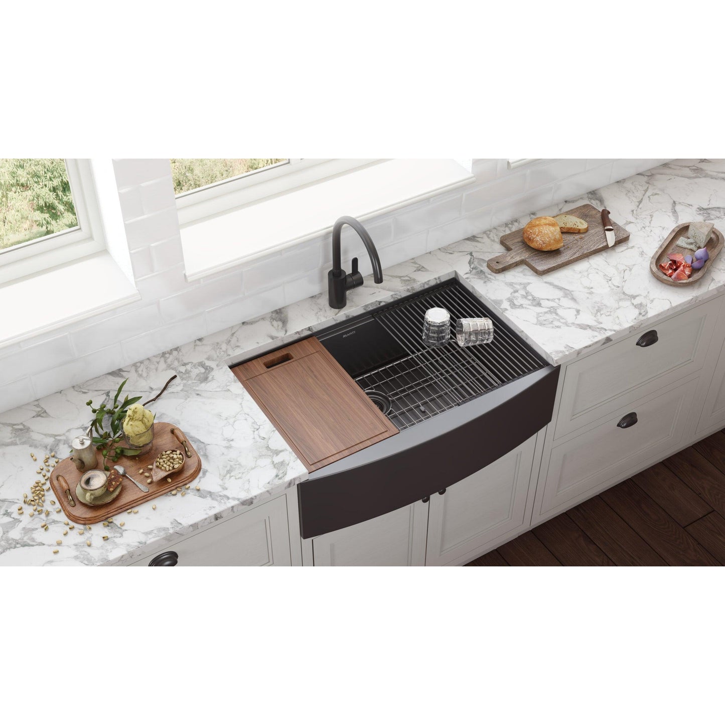 Ruvati Monaco 33" Gunmetal Black Apron-Front Workstation Kitchen Sink