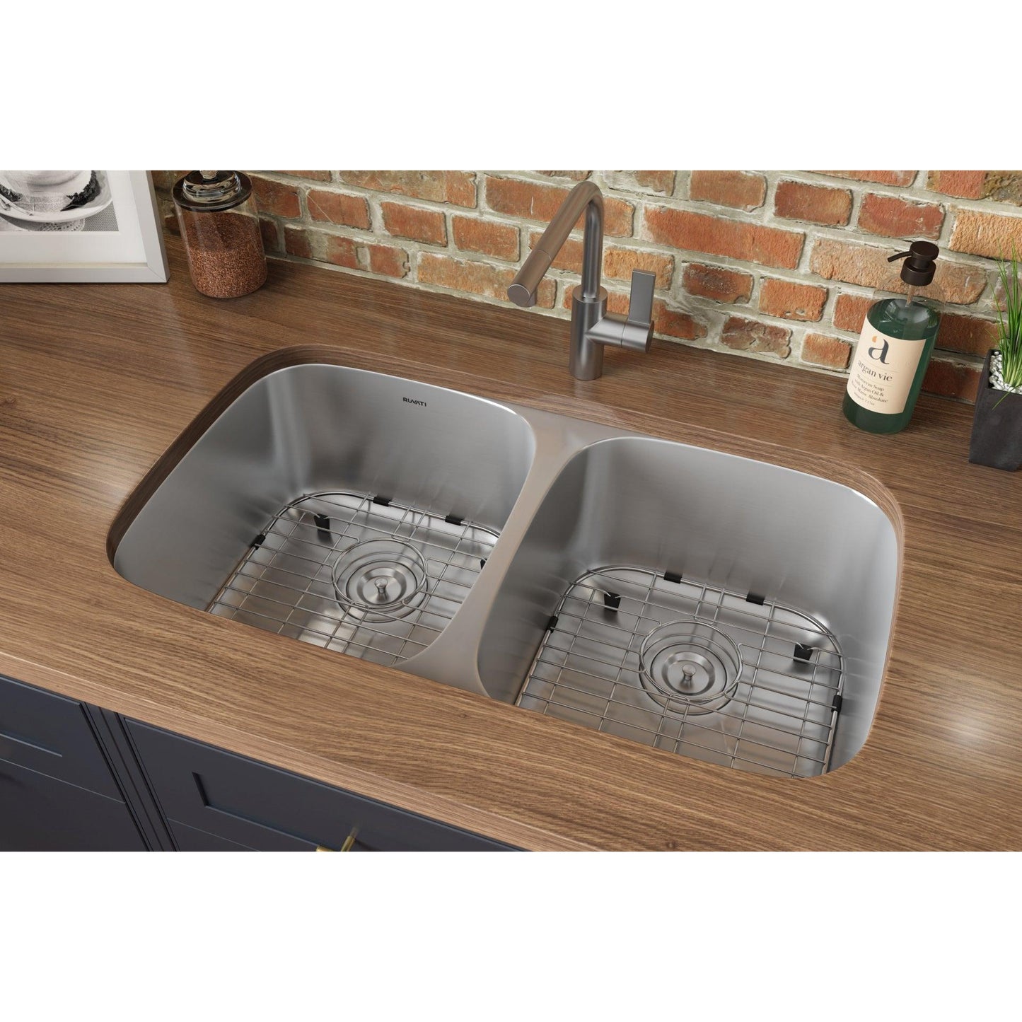Ruvati Parmi 32" x 18" Stainless Steel Double Bowl Undermount Kitchen Sink