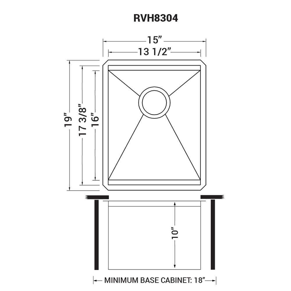 Ruvati Roma 15" x 19" Undermount Stainless Steel Single Bowl Bar Prep Workstation Sink With Bottom Rinse Grid and Drain Assembly