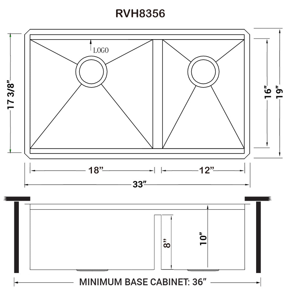 Ruvati Roma 33" x 19" Undermount Stainless Steel Double Bowl 60/40 Workstation Sink With Bottom Rinse Grid and Drain Assembly