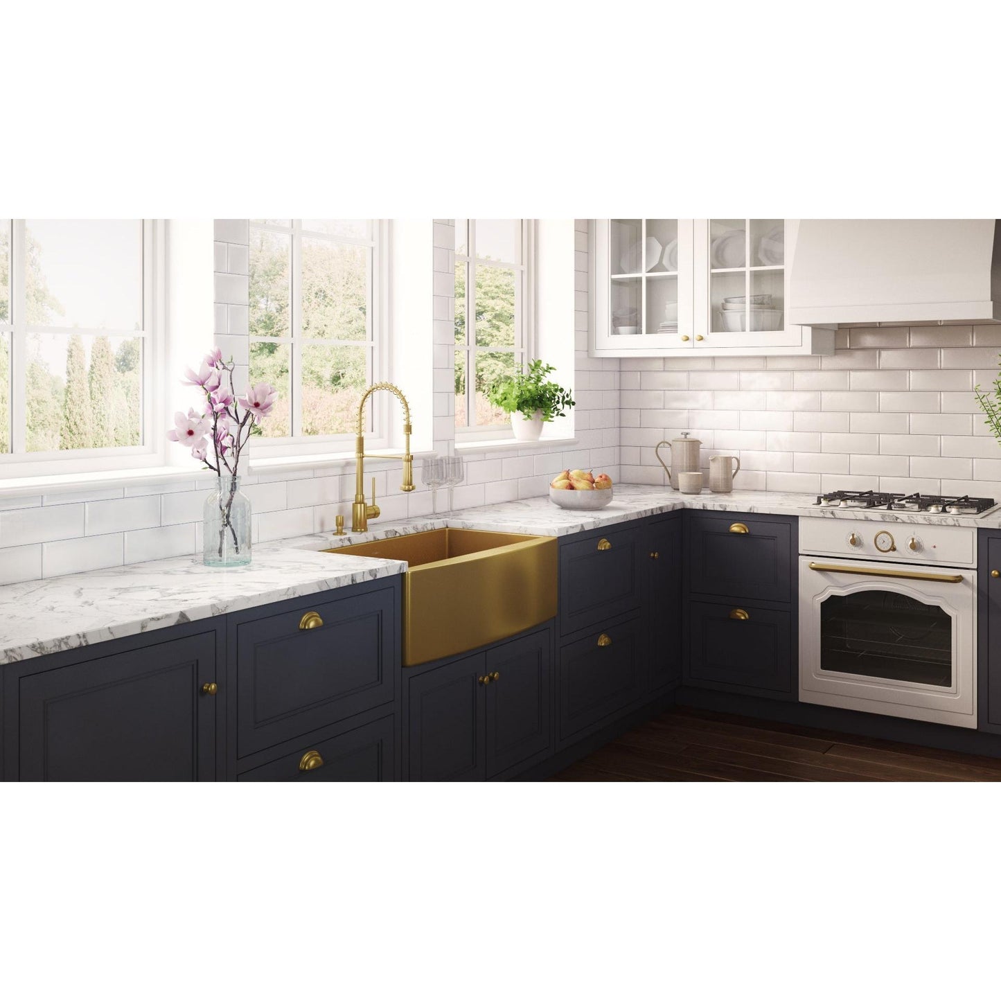 Ruvati Terraza 30" Matte Gold Apron-Front Stainless Steel Farmhouse Kitchen Sink