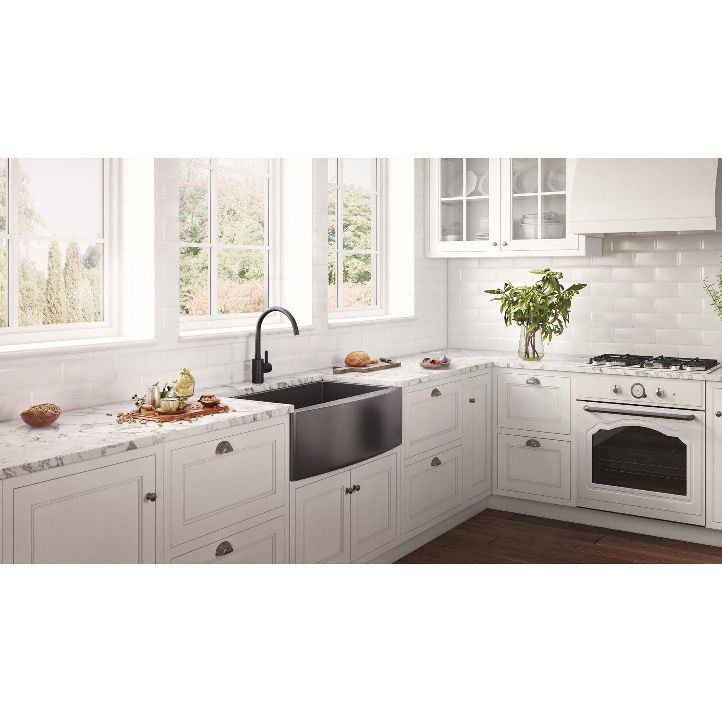 Ruvati Terraza 33" Matte Gunmetal Black Apron-Front Stainless Steel Farmhouse Kitchen Sink