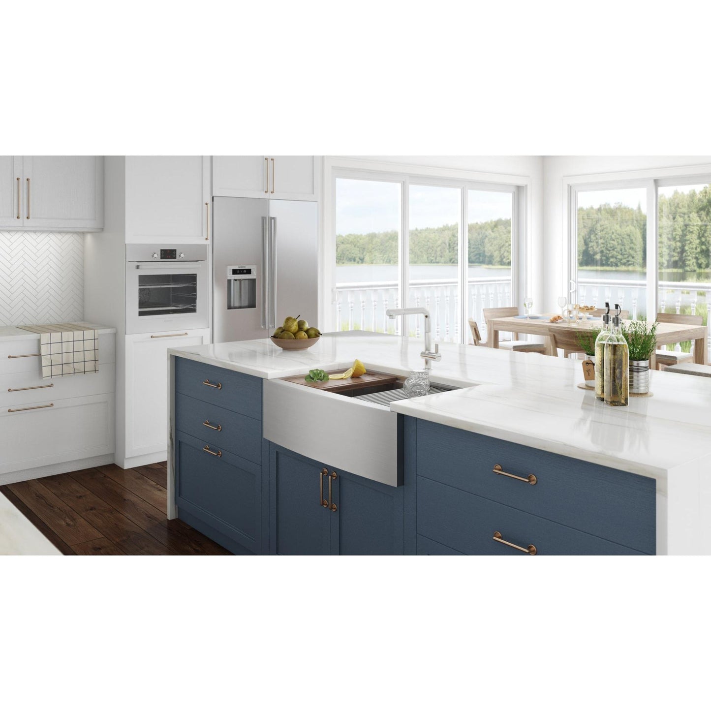 Ruvati Verona 36" Stainless Steel Double Bowl 50/50 Low Divide Apron-Front Workstation Farmhouse Kitchen Sink