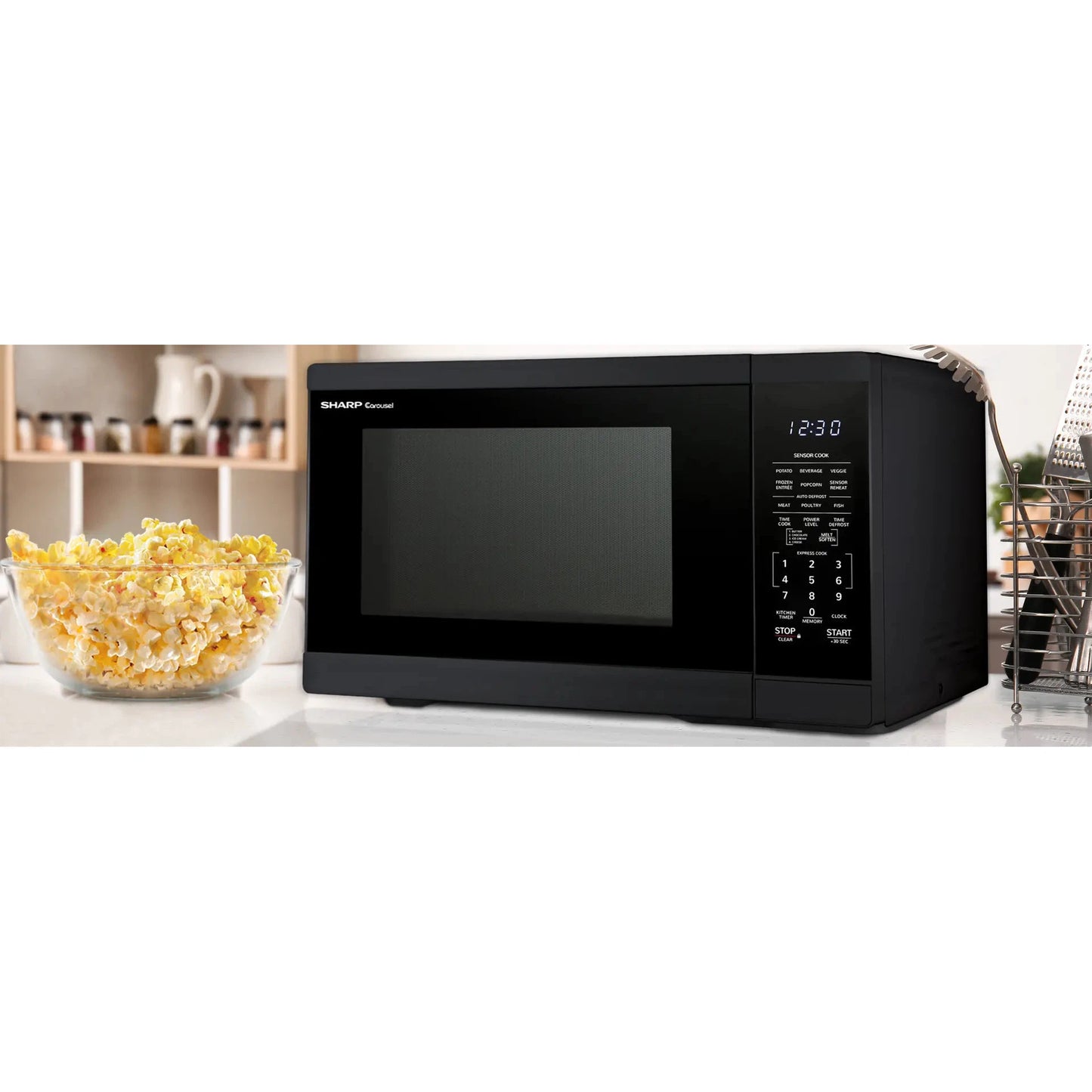 Sharp Carousel 20" 1.4 CU. Ft. 1100W Black Countertop Auto-Touch Control Panel Microwave Oven