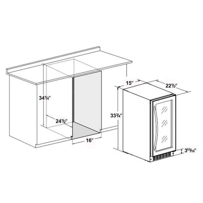 Smith & Hanks 15" 34 Bottle Built-in or Freestanding Single Zone Wine Cooler With Stainless Steel Door Trim