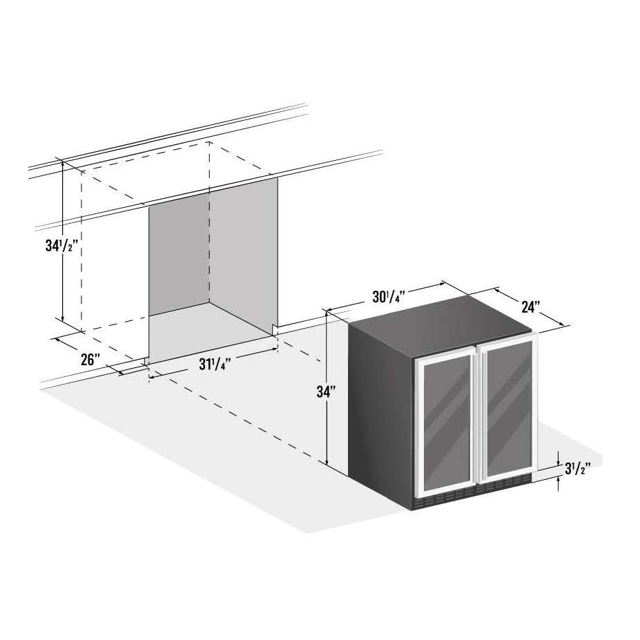 Smith & Hanks 30" 6.24 Cu. Ft. 90 Can 34 Bottle Built-in or Freestanding Dual Zone Wine and Beverage Cooler With Smoked Black Rimless Glass Door