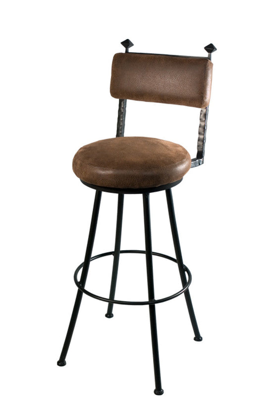 Stone County Ironworks Forest Hill 30" Burnished Gold Round Non-Swivel Iron Bar Stool With Clear Oak Wood Seat
