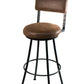 Stone County Ironworks Forest Hill 30" Hand Rubbed Brass Round Non-Swivel Iron Bar Stool With Copper Iron Accent and Clear Oak Wood Seat