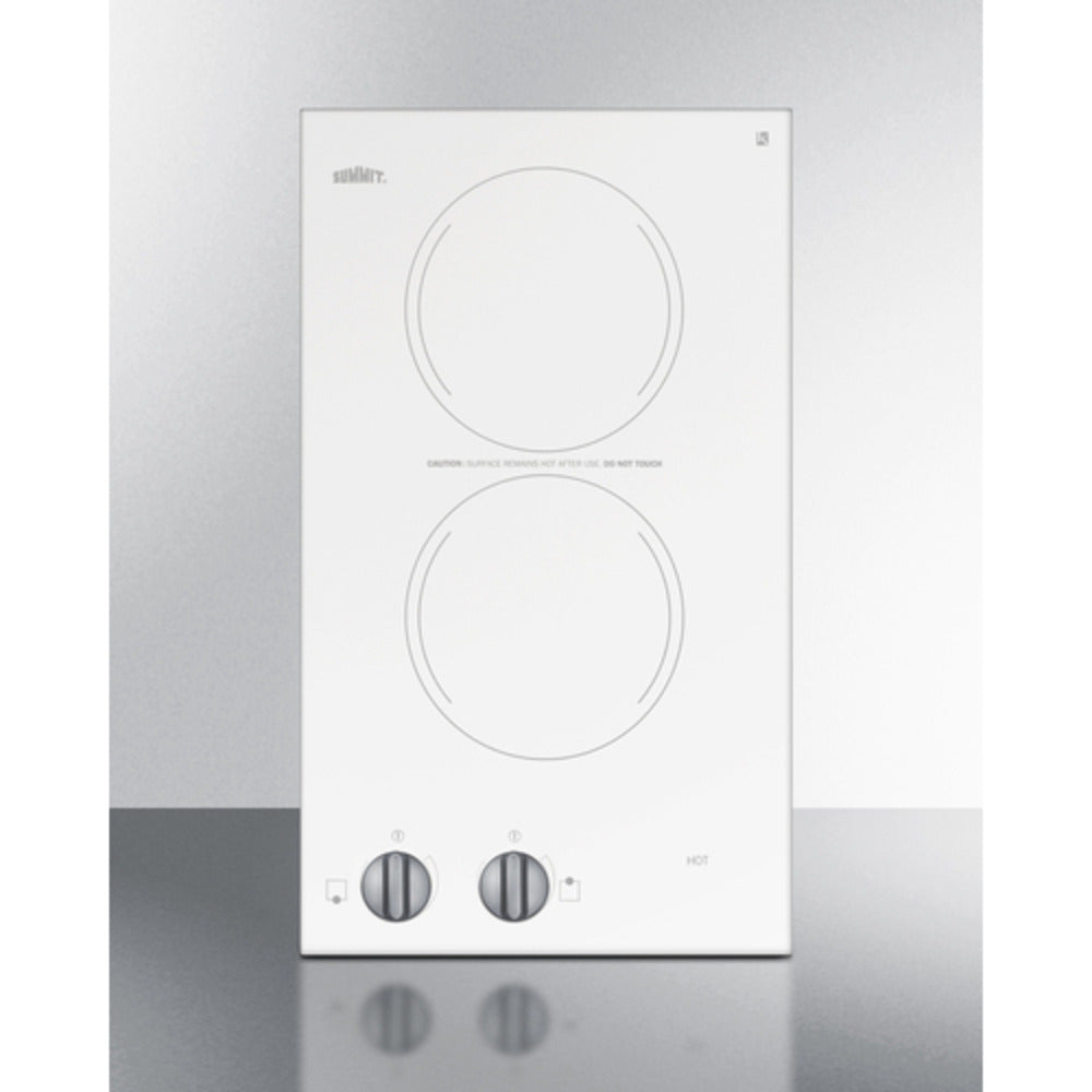 Summit Appliance 12" 220-240V White Glass Finish 2-Burner Radiant Cooktop