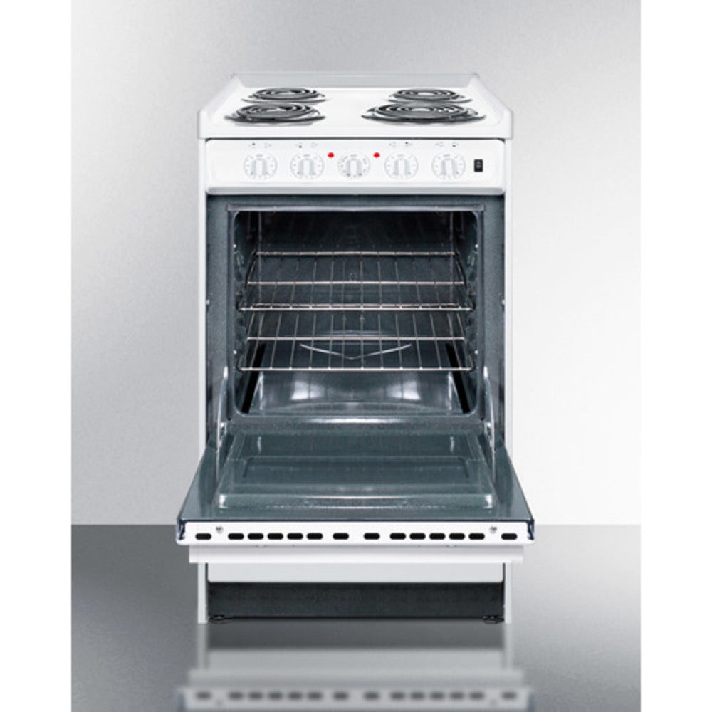 Summit Appliance 20" 220V White Finish 4-Burner Electric Coil Top Range