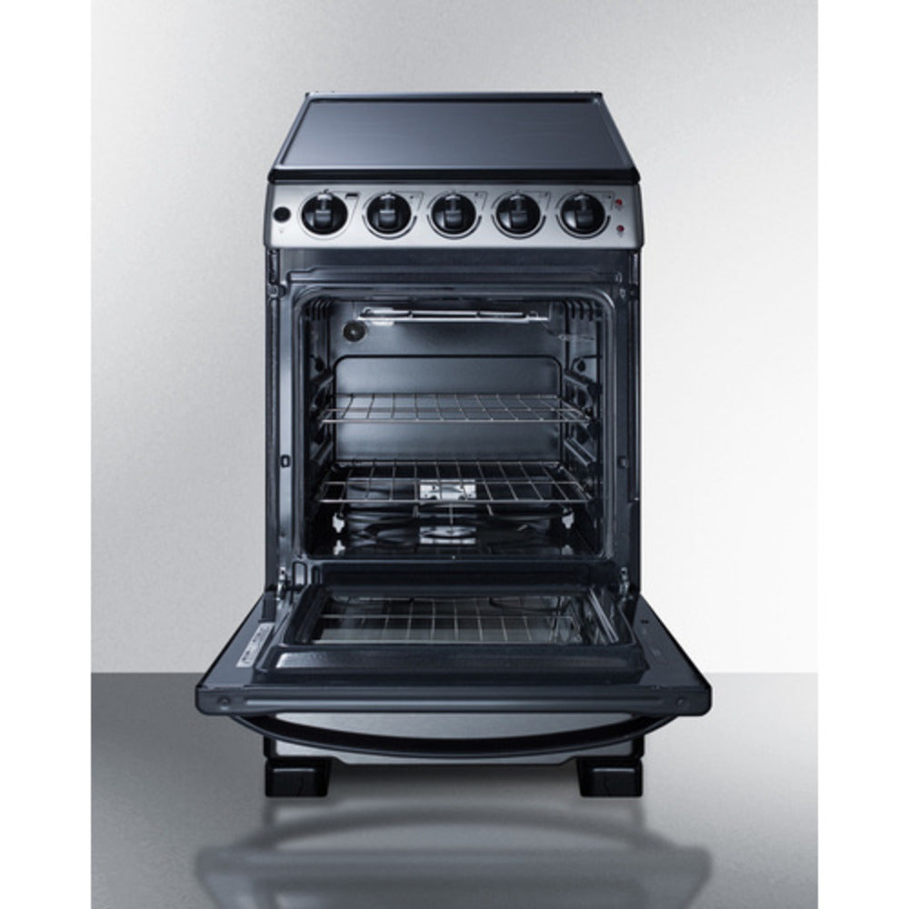 Summit Appliance 20" Stainless Steel/Black Finish Freestanding Electric Smooth-Top Range