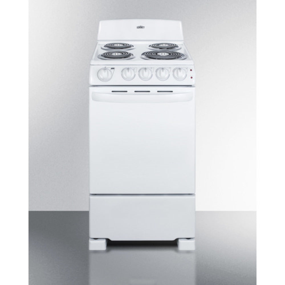 Summit Appliance 20" White Finish Freestanding Electric Coil Range Kitchen Oasis