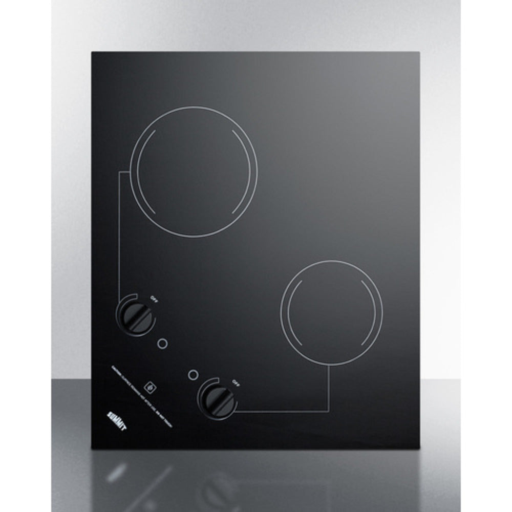 Summit Appliance 21" 115V Black Glass Finish 2-Burner Radiant Cooktop