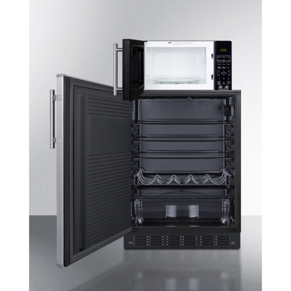 Summit Appliance 24" 5 cu.ft. Stainless Steel/Black Finish Microwave and Refrigerator Combo with Allocator - Left Door Handle
