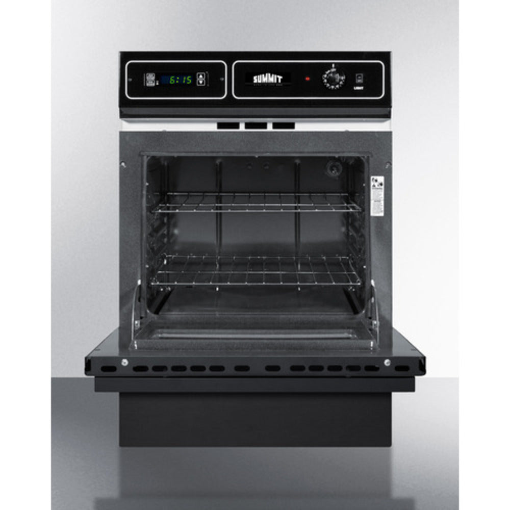 Summit Appliance 24" Black Finish Gas Wall Oven with Black Glass Door