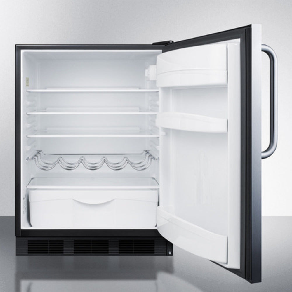 Summit Appliance 24" Stainless Steel/Black Finish Built-In All-Refrigerator with Towel Bar Handle