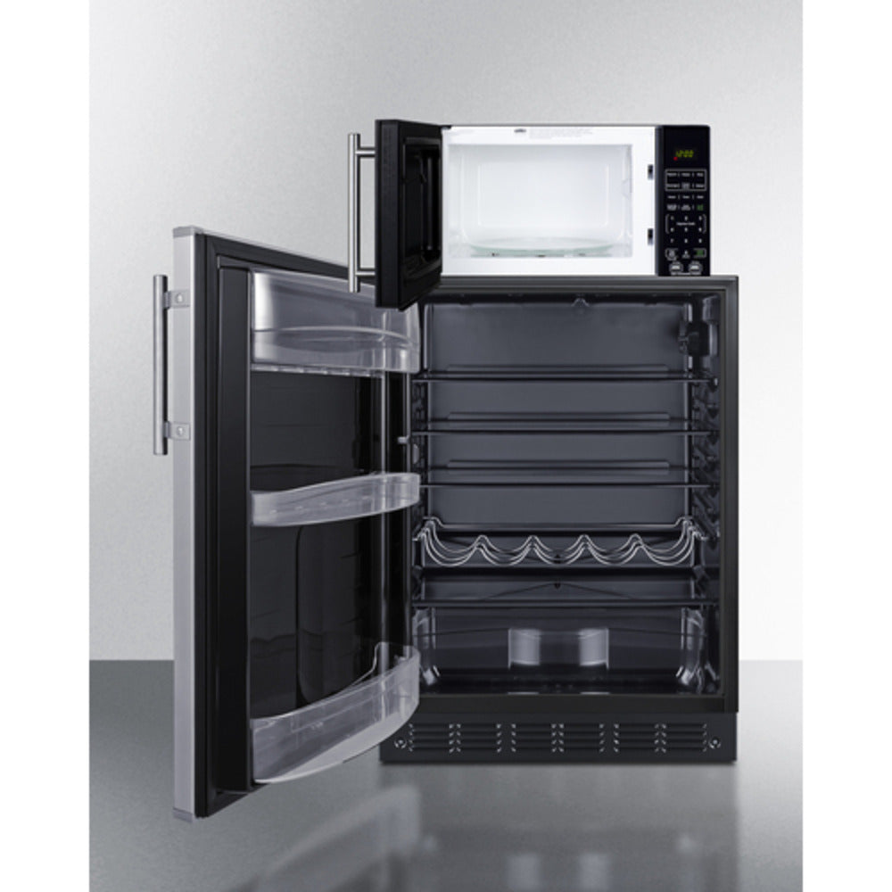 Summit Appliance 24" Stainless Steel/Black Finish Microwave and Refrigerator Combo with Allocator -Left Door Handle