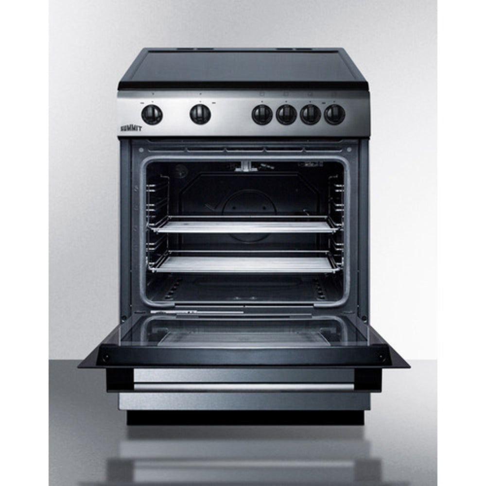 Summit Appliance 24" Stainless Steel/Black Finish Smooth Top Electric Range