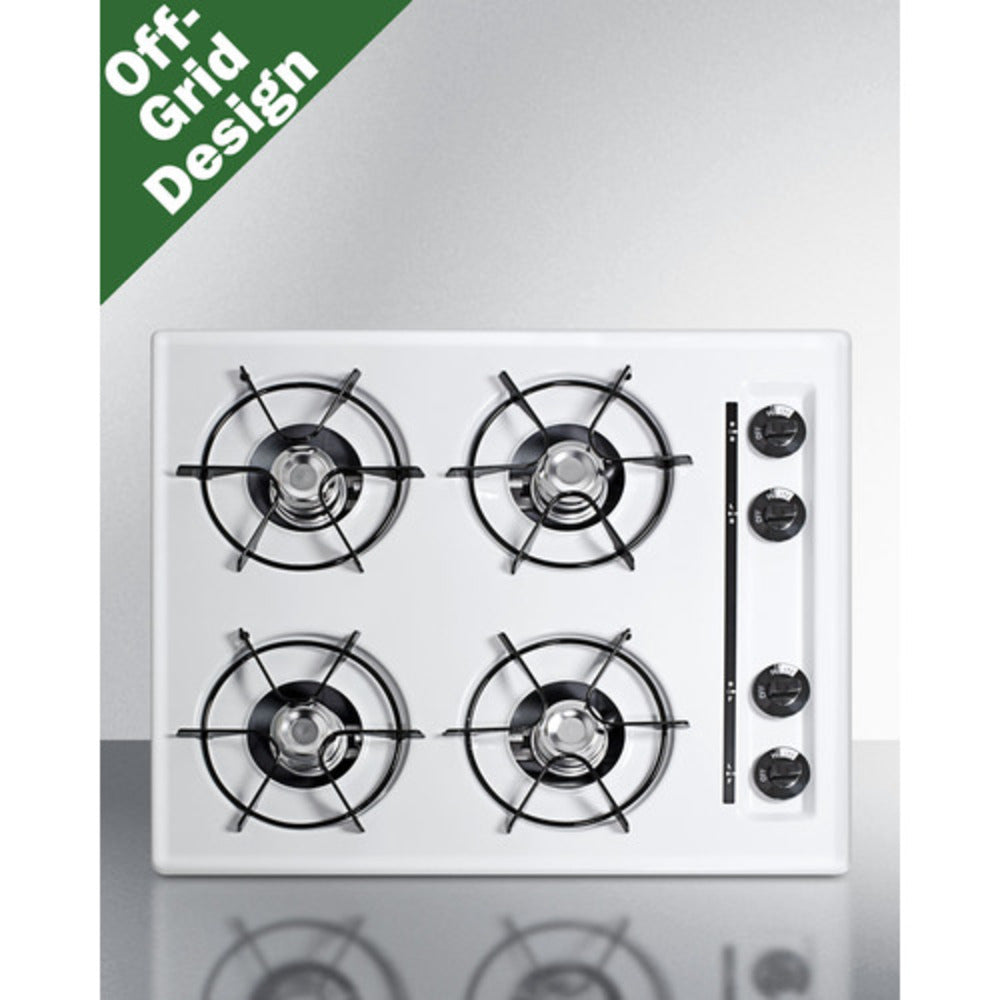 Summit Appliance 24" White Finish Battery Start Ignition 4-Burner Propane Gas Cooktop