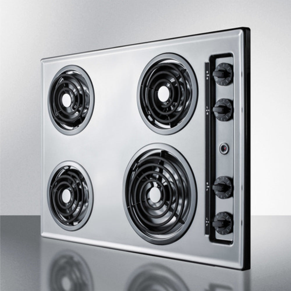 Summit Appliance 30" 230V Chrome Finish 4-Burner Coil Cooktop