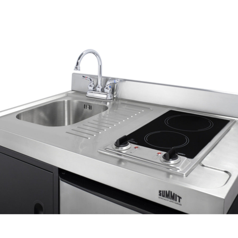 Summit Appliance 36" Stainless Steel/Black Finish All-In-One Kitchenette with Glass Burner