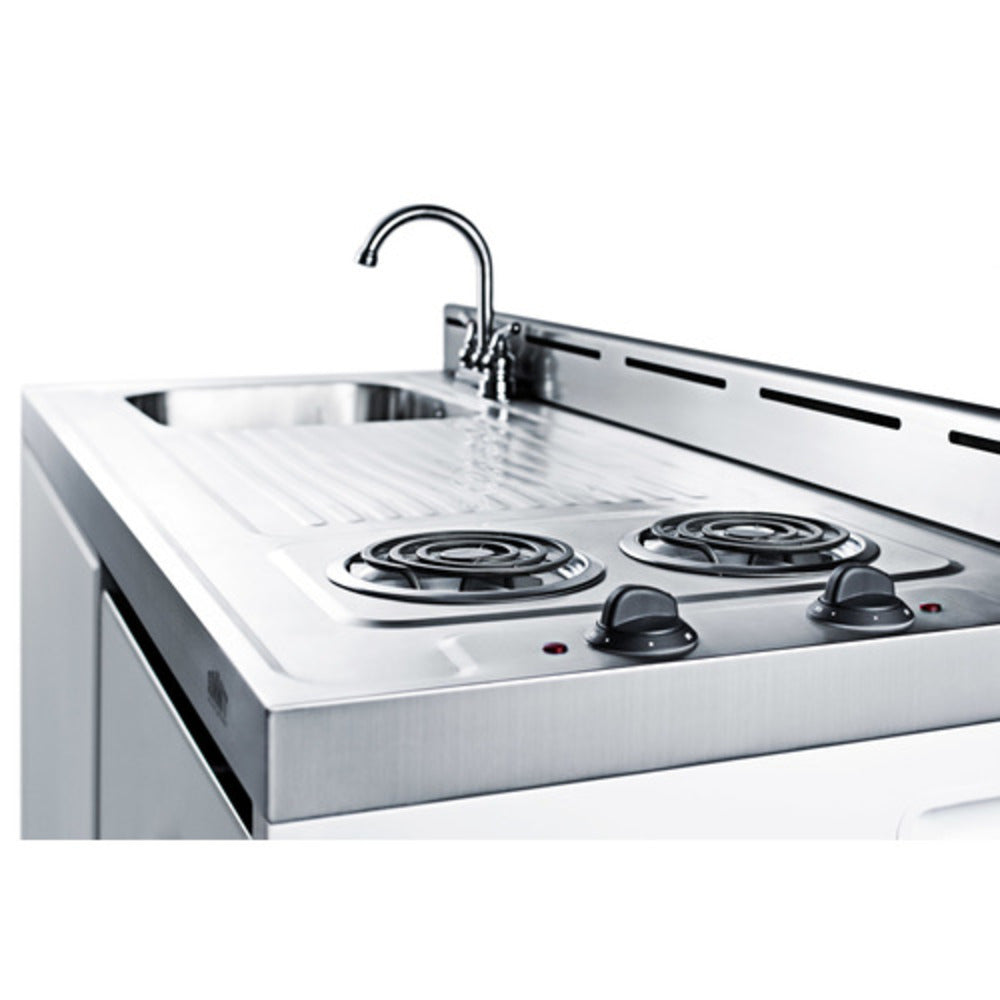 Summit Appliance 48" White Finish All-In-One Kitchenette with Coil Burner and Water Pump