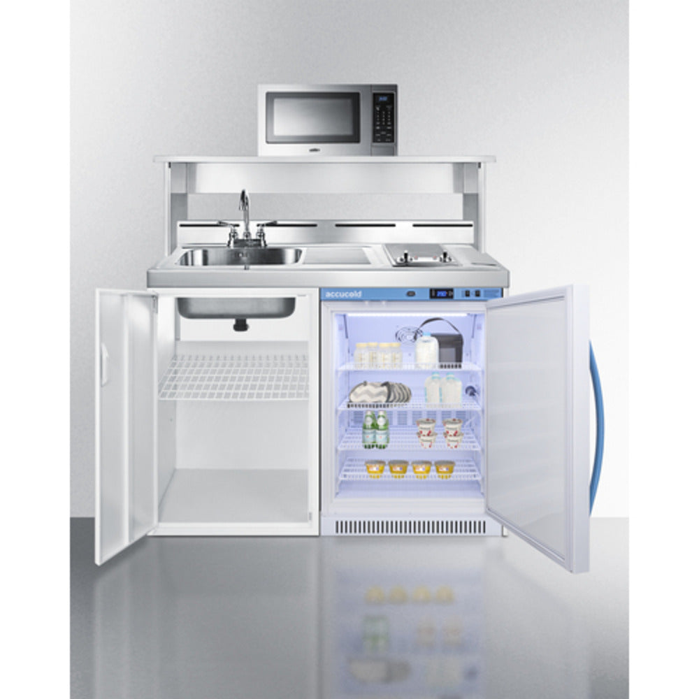 Summit Appliance 48" White Finish All-In-One Wellness Room Kitchenette with Microwave