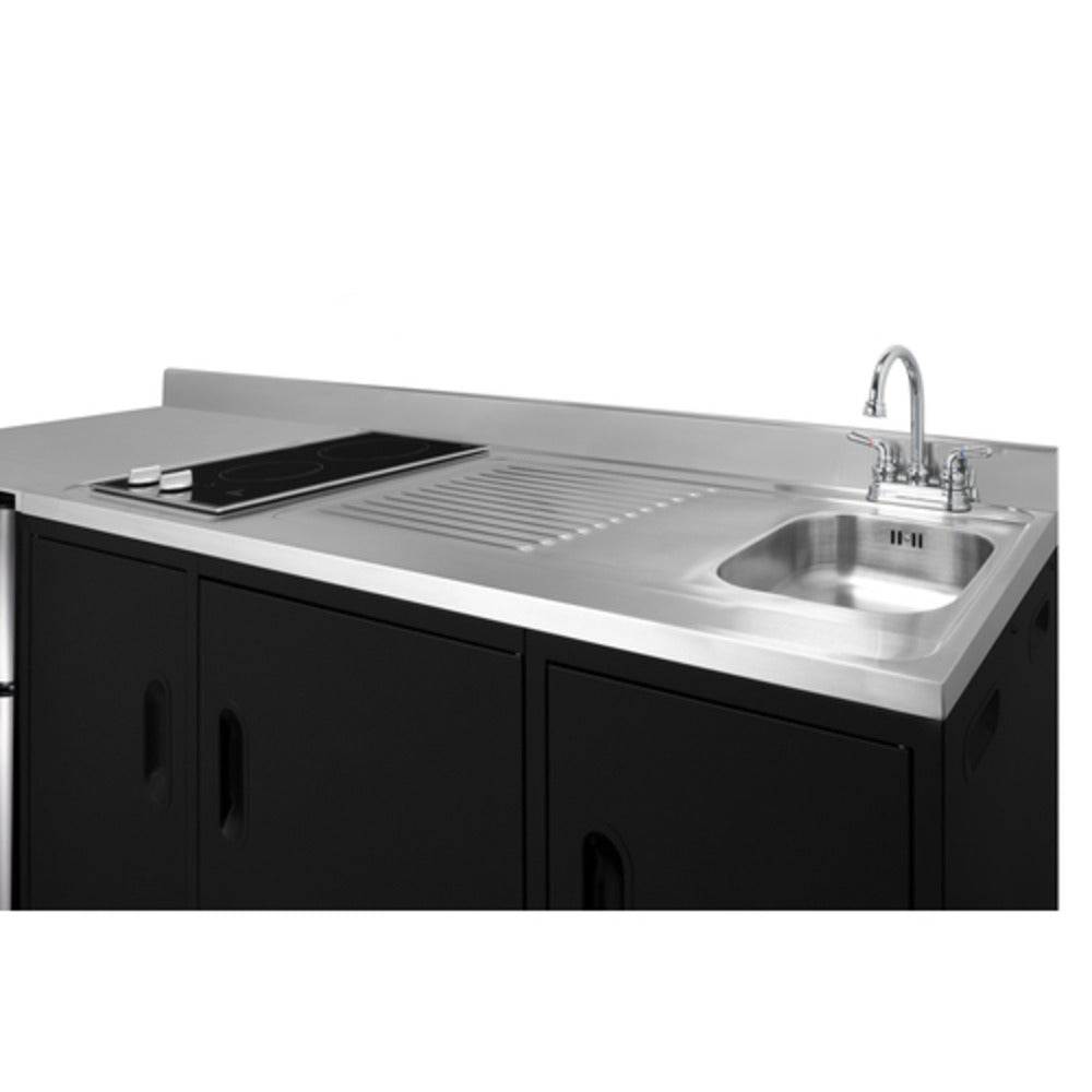 Summit Appliance 72" Stainless Steel/Black Finish All-In-One Kitchenette with Glass Burner and Right Side Sink