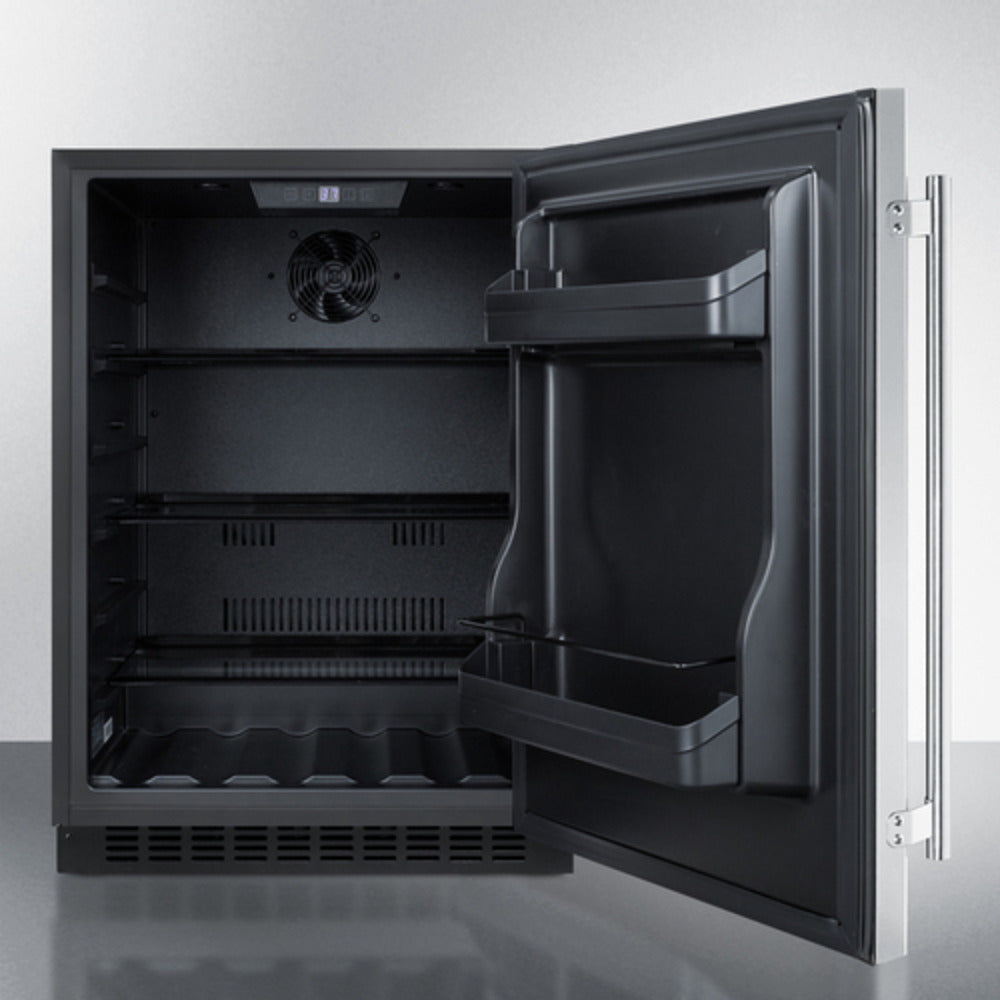 Summit Appliance AL54 Series 24" Stainless Steel/Black Cabinet Finish Built-In All-Refrigerator with Right Door Handle