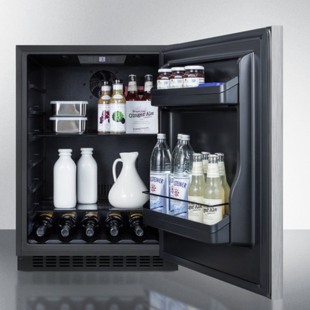 Summit Appliance AL54 Series 24" Stainless Steel/Black Finish Built-In All-Refrigerator with Right Horizontal Stainless Handle