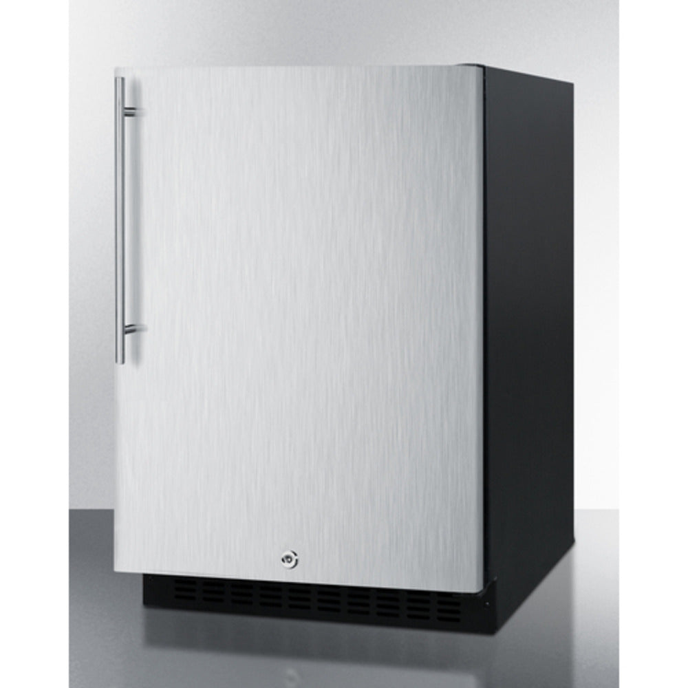 Summit Appliance AL54 Series 24" Stainless Steel/Black Finish Built-In All-Refrigerator with Right Vertical Stainless Steel Handle