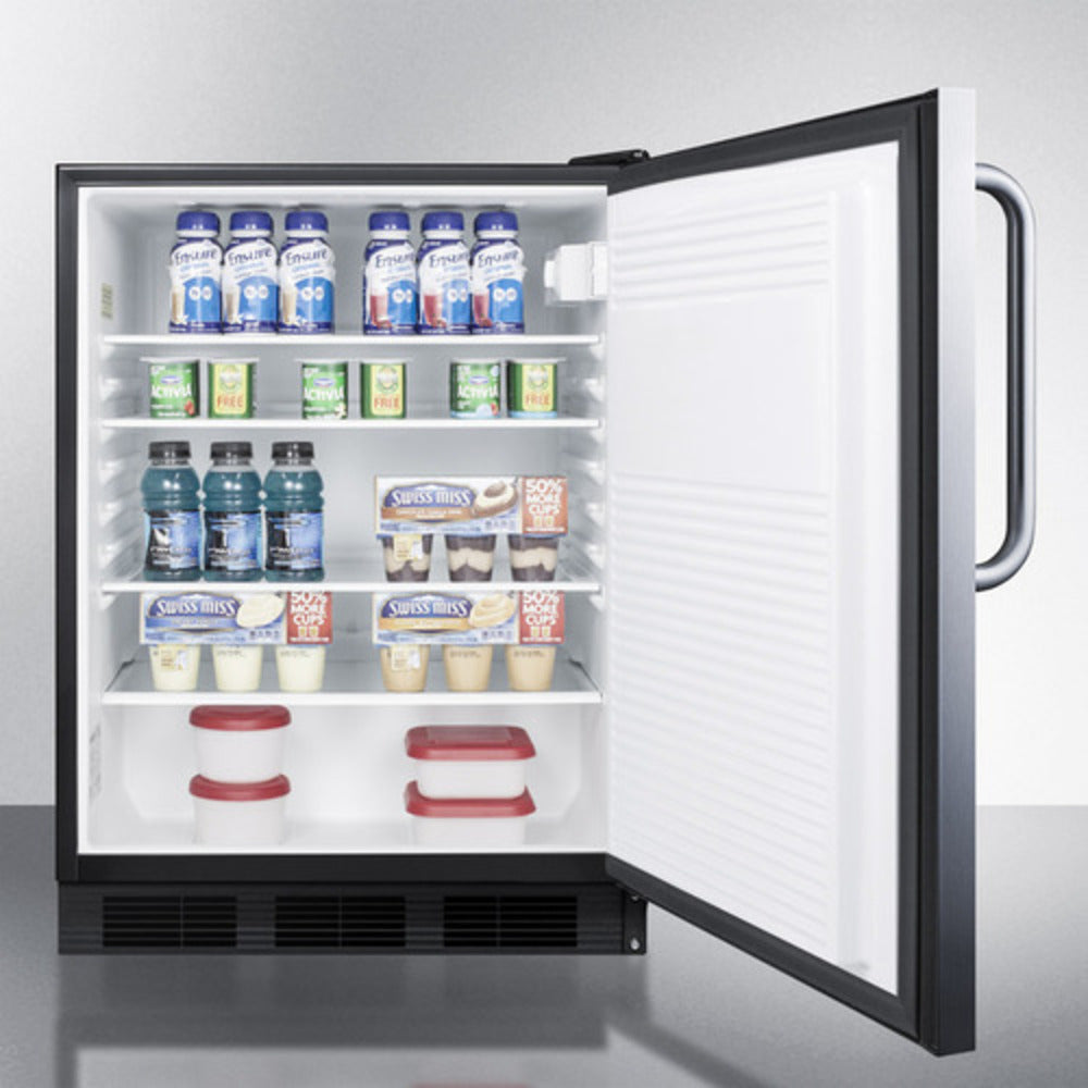 Summit Appliance AL752BI Series 24" Stainless Steel Finish Built-In All-Refrigerator with Right Towel Bar Handle